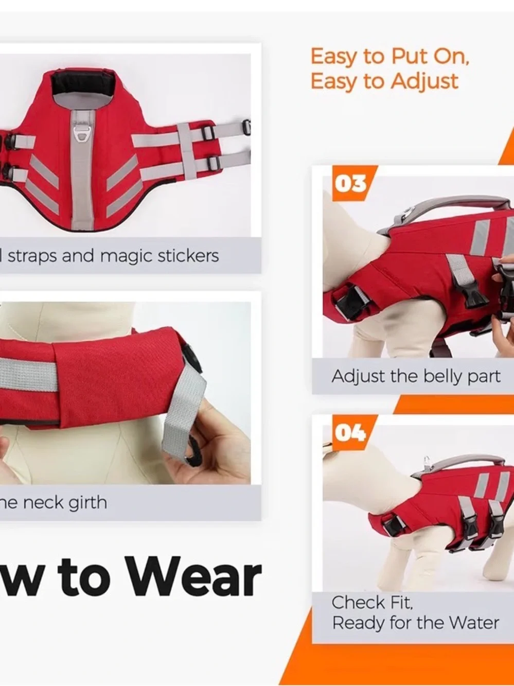 Red Reflective Dog Life Jacket with Secure Grab Handle